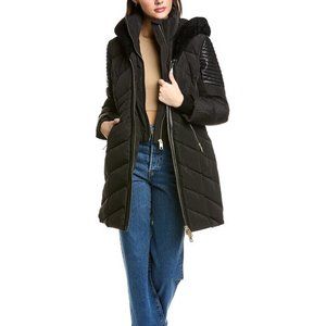 NB Series Nicole Benisti Cortina Leather-Trim Quilted Down Coat Black SMALL NWT
